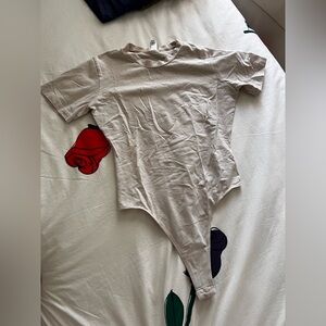 LOS ANGELES APPAREL Cotton Cream Thong Bodysuit